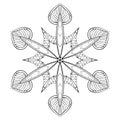 Vector zentangle elegant snow flake, mandala for adult coloring