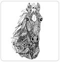 Vector zentangle horse head. High detailed ornamental muzzle isolated