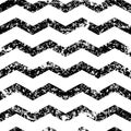 Hand drawn vector zigzag line grunge seamless pattern. Abstract black and white old texture background. Royalty Free Stock Photo