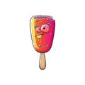 Vector Zombie ice cream with brain and red eyes isolated on white background. Halloween pink monster ice cream zombie