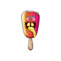 Vector Zombie ice cream with brain and red eyes isolated on white background. Halloween pink monster ice cream zombie