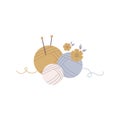 Vector illustration of balls of yarn with knitting needles Royalty Free Stock Photo