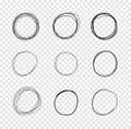 VectorDrawn Circles, Scribble Lines Drawings on Transparent Background.