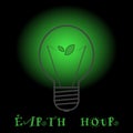 Vectorial image on theme - Earth hour. Abstract image of a light bulb with leaves instead of a filament with green glow on a black