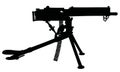 The black silhouette of a vintage machinegun