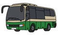 The green and light beige bus