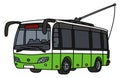 The light green and white trolley bus