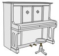 The white closed pianino with a chair