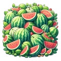 Vectorized watermelons fruit cartoon illustration