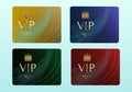 Vectors VIP card. Set of gold cards. Blue, red, green and gold. Background with gold lettering invitation. Luxury design Royalty Free Stock Photo