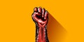Vectro red protest fist isolated on orange horizontal banner background. 1 may Labor day concept illustration with hand Royalty Free Stock Photo