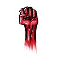 Vectro red fist isolated on white background. 1 may Labor day concept illustration with hand drawn doodle rised fist in Royalty Free Stock Photo
