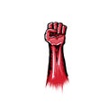 Vectro red fist isolated on white background. 1 may Labor day concept illustration with hand drawn doodle rised fist in Royalty Free Stock Photo