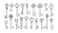 Vector set of retro keys in outline style Royalty Free Stock Photo
