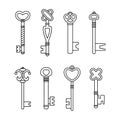 Vector set of retro keys in outline style Royalty Free Stock Photo