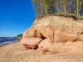 Eczemju Klintis, Veczemju Cliffs on Baltic Sea Near Tuja, Latvia. Beautiful Sea Shore With Limestone and Sand Caves. Royalty Free Stock Photo