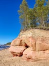 Eczemju Klintis, Veczemju Cliffs on Baltic Sea Near Tuja, Latvia. Beautiful Sea Shore With Limestone and Sand Caves. Royalty Free Stock Photo