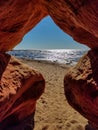 eczemju Klintis, Veczemju Cliffs on Baltic Sea Near Tuja, Latvia. Beautiful Sea Shore With Limestone and Sand Caves. Royalty Free Stock Photo