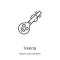 veena icon vector from music instruments collection. Thin line veena outline icon vector illustration. Linear symbol for use on Royalty Free Stock Photo