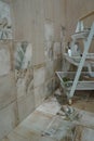 Veertical shot of a room with beautiful ceramic walls and floor in the process of construction