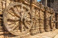 Veew at the decorative stone relief wheels of Konark Sun Temple in India, Odisha Royalty Free Stock Photo