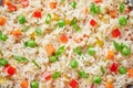 Veg Fried Rice close up texture. Veg Fried rice is indo chinese cuisine dish. Indian vegetarian meal. Asian food Royalty Free Stock Photo