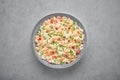 Veg Fried Rice in gray bowl on concrete table top. Veg Fried rice is indo chinese cuisine dish. Indian vegetarian meal Royalty Free Stock Photo