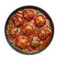 Veg Manchurian Gravy Balls in black bowl isolated on white. Vegetarian Manchurian is indian chinese cuisine dish