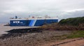 vega leader car carrier ship passing battery point lighthouse portishead uk Royalty Free Stock Photo