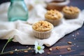 vegan apple cinnamon muffins on a burlap cloth