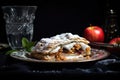 vegan apple strudel on a glass plate