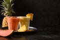 Vegan asian pineapple and papaya smoothie or lassi.