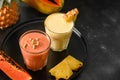 Vegan asian pineapple and papaya smoothie or lassi.