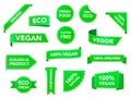 Vegan badges. Eco organic vegetarian tags, vegan health diet labels, vegetarian products badges, healthy diet emblems Royalty Free Stock Photo