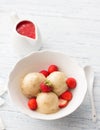 Vegan banana ice cream with strawberry sauce and fresh strawberries Royalty Free Stock Photo