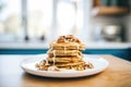 vegan banana walnut pancakes in natural light