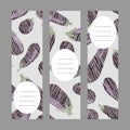 Vegan banner set. Scratched aubergines. Vertical.