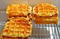 Vegan Belgian waffles on a tray in a bakery Royalty Free Stock Photo