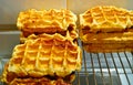 Vegan Belgian waffles on a tray in a bakery Royalty Free Stock Photo