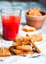 Vegan biscuits with tomato juice and sunflower seeds, healthy de