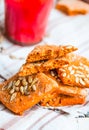 Vegan biscuits with tomato juice and sunflower seeds, healthy de