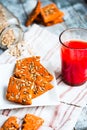 Vegan biscuits with tomato juice and sunflower seeds