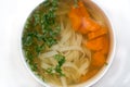 Vegan broth with noodles in bowl