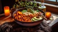Vegan Buddha Bowl with Quinoa, Sweet Potatoes, Chickpeas, and Avocado
