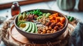 Vegan Buddha Bowl with Quinoa, Sweet Potatoes, Chickpeas, and Avocado