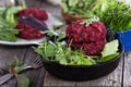 Vegan burgers with beetroot and beans Royalty Free Stock Photo