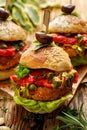 Vegan burgers, Pumpkin burgers with the addition of grilled peppers, lettuce, fresh herbs and capers Royalty Free Stock Photo