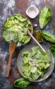Vegan Caesar salad. Healthy and tasty salad without meat. Top view. Vertical shot