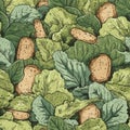 Vegan Caesar Salad. Infinite, Seamless Backgrounds. Generative AI