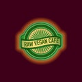 Vegan cafe round label. Round stamp. Sticker. Seal. Vegan cafe neon sign